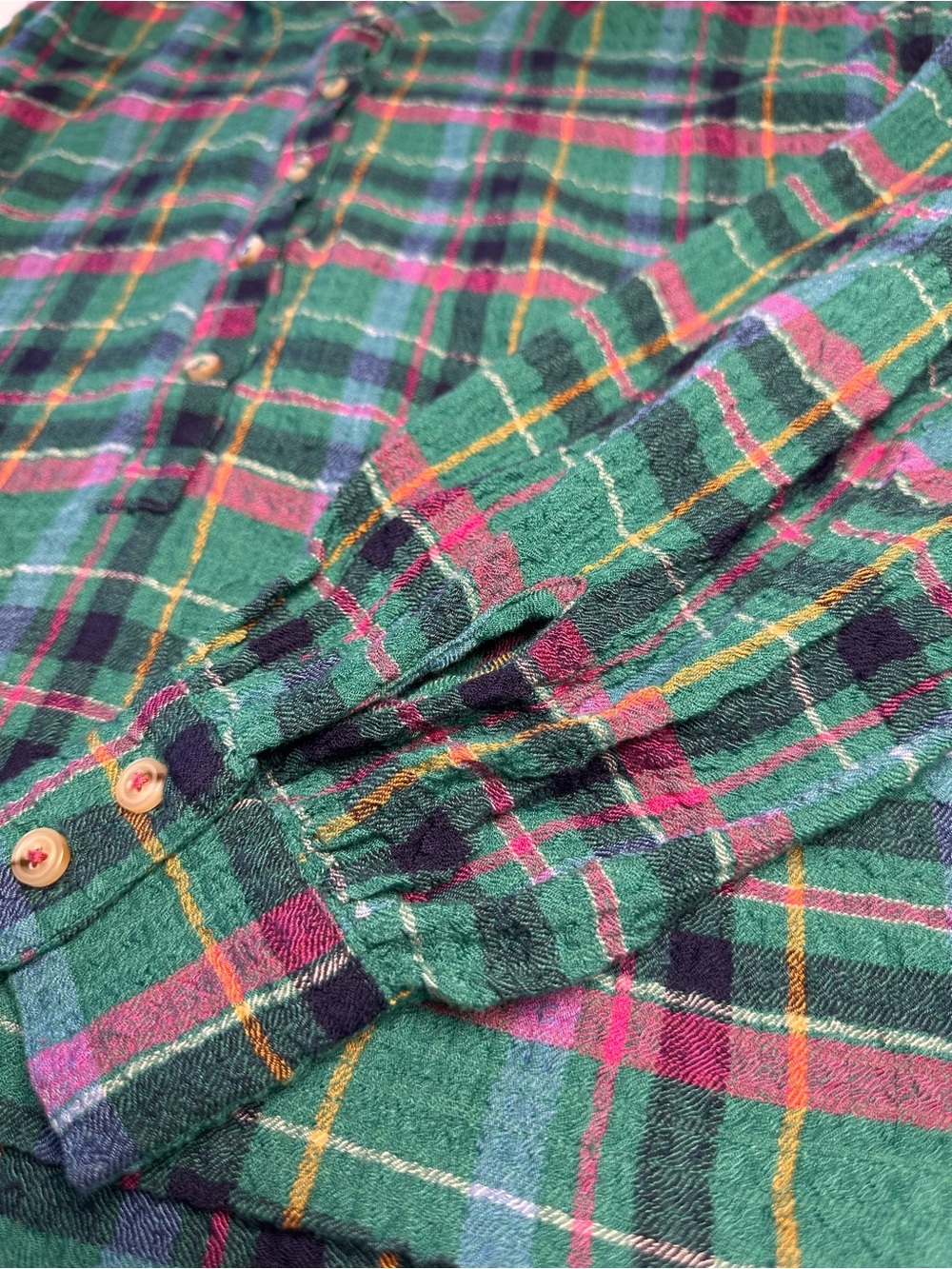 Pilcro Anthropologie Plaid Frayed Gauze Peasant Blouse Top Women’s M Boho - Picture 11 of 13
